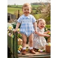 thumbnail image 4 of Cenuakty Baby Boy Easter Plaid Romper Fashionable Letter Embroidery Doll Collar Short Sleeve Jumpsuit, 4 of 9