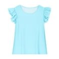 thumbnail image 2 of Cethrio Girls T-shirts with Ruffle, Casual Summer Crew Neck Soft Short Sleeve Tops Sky Blue Size 6, 2 of 4