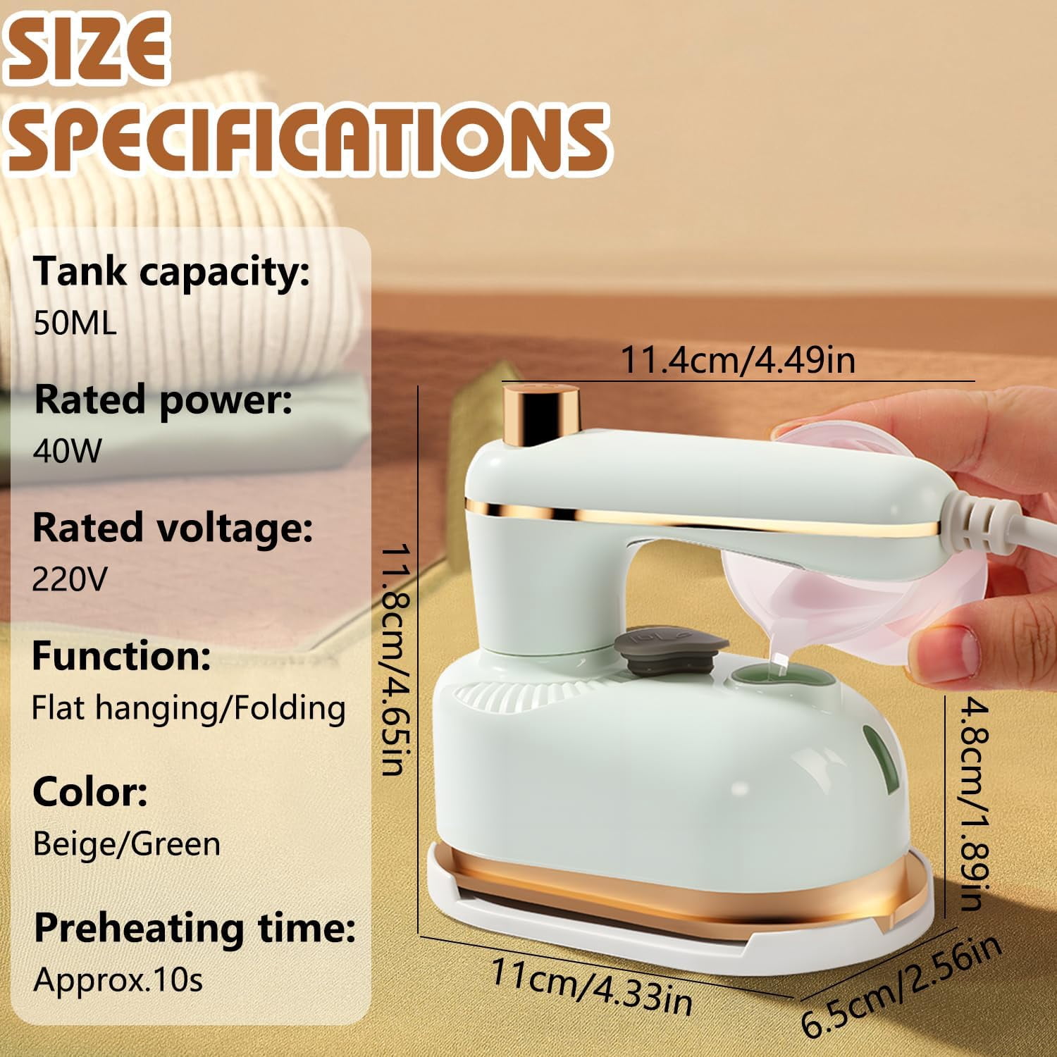 2-in-1 Portable Handheld Steam Iron, with Anti-Scalding Base, Travel Irons for Clothes, Compact Lightweight Design/Fast 5-Second Heat up for Home, Dorm