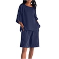 thumbnail image 2 of Busydd Plus Size Two Piece Sets for Women Casual Loose Solid Color Womens Lounge Set Fashion Comfy 3/4 Length Sleeve Tops and Elastic Waist Shorts Matching Sets Women Clothing 3XL, 2 of 9