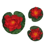 Land & Sea LS1017WLR Decorative Floating Artificial Lotus Water Lilies, Red - 3 Piece