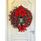 thumbnail image 4 of Corona navideña de flores artificiales rojas de 43 cm, coronas navideñas, corona navideña para chimenea, decoración navideña para interior y exterior, para puerta, pared, ventana, pared, 4 of 5