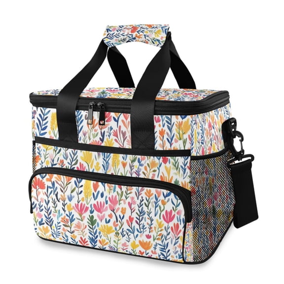 FORMRS Insulated Cooler Bag 24 Cans Capacity Soft Leakproof Lunch Box with Side Pockets, Yellow Wildflower Pattern