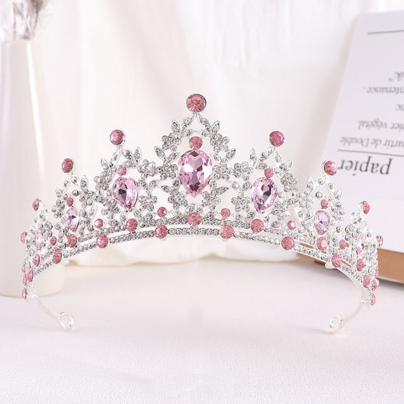 Namzi Wedding Tiara for Bride Princess Tiara Headband Bridal Crown,Crystal Rhinestone Hair Jewelry Decor for Queen Girl Bride Birthday Prom Wedding Pageant Halloween Costume Party(Light Pink)