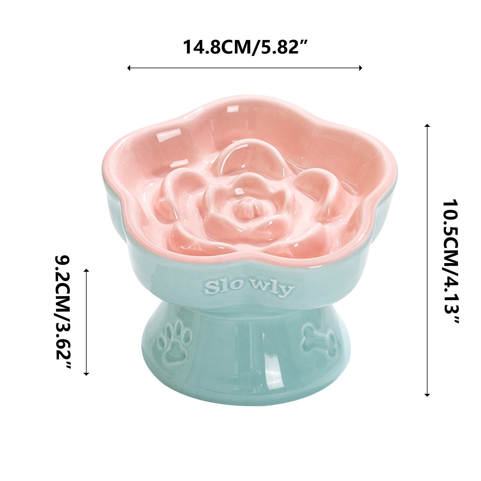 Tunhigl Ceramic Slow Feeder Cat Bowl - Flower Shaped Gulping Bowl for Cats and Small Dogs to Reduce Overeating & Improve Digestion - Pet Food Dish