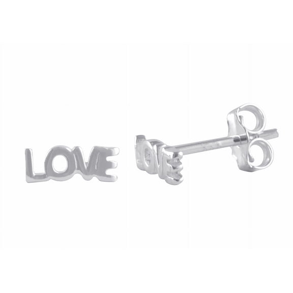 SilverCloseOut Sterling Silver Small Love Word Stud Earrings