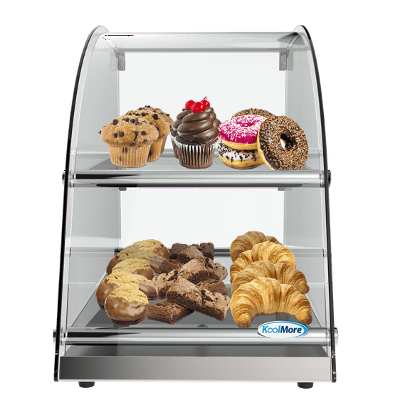 KoolMore 14 in. Commercial 2 Tier Bakery Display Case with Front Curved Glass and Rear Door.