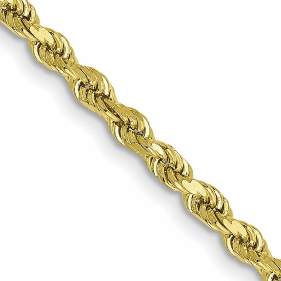 10K Yellow Gold 3mm Semi-Solid D/C Rope Chain (24 X 3) Made In Peru 10dh021-24