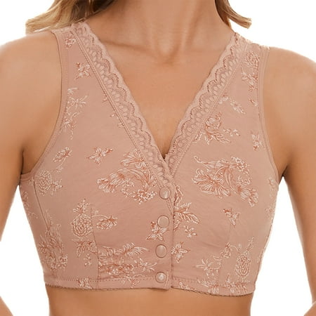 HCURIBAD Wireless Bras Clearance! Charm Front Closure Bras Lace Bra Floral Pattern Non Ring Comfortable Bra for Seniors Seamless Bra Backless Bra Bras for Women Coffee H