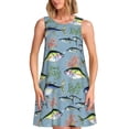 thumbnail image 1 of Naloa Divers Poissons Sauvages Imprimés Robe d'Été Décontractée de Printemps pour Femmes, Robe de Plage Sans Manches Col Rond Ample, 1 of 7