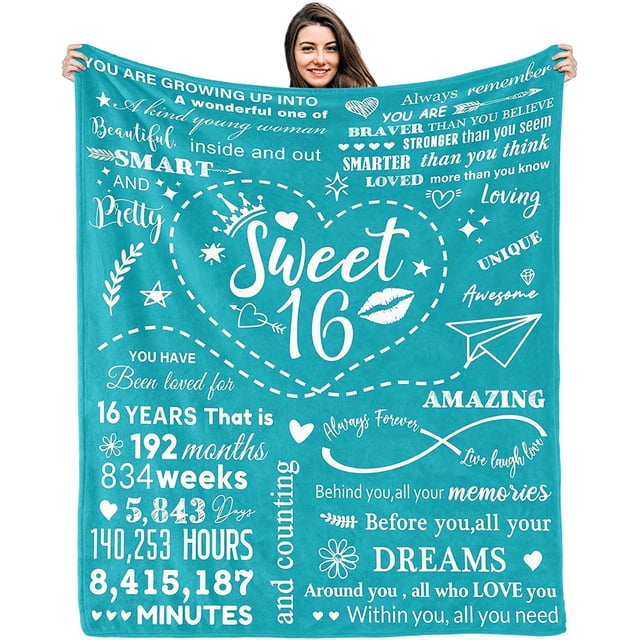 LHSHID 16 Year Old Birthday Decorations for Sixteen Teenager Girl Blanket 50"x60"