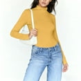 thumbnail image 6 of Kaondbfi Women's Solid Color High Neck Regular Long Sleeve Crewneck T Shirt Spring Summer Fashion Clothing, 6 of 7