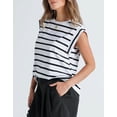 thumbnail image 3 of Striped Tee Shirts for Womens Crewneck Short Sleeve Loose Trendy Summer Tops Basic Tank Tops Alsol Lamesa, 3 of 6