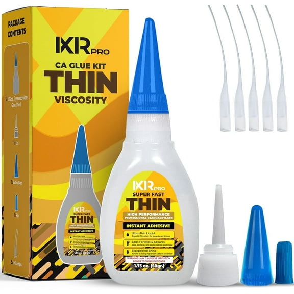 IXIRPRO CA Glue Thin Viscosity Kit (1.75 oz) | Cyanoacrylate Adhesive for Gap Filling, Wood, Plastic, and Metal Repairs