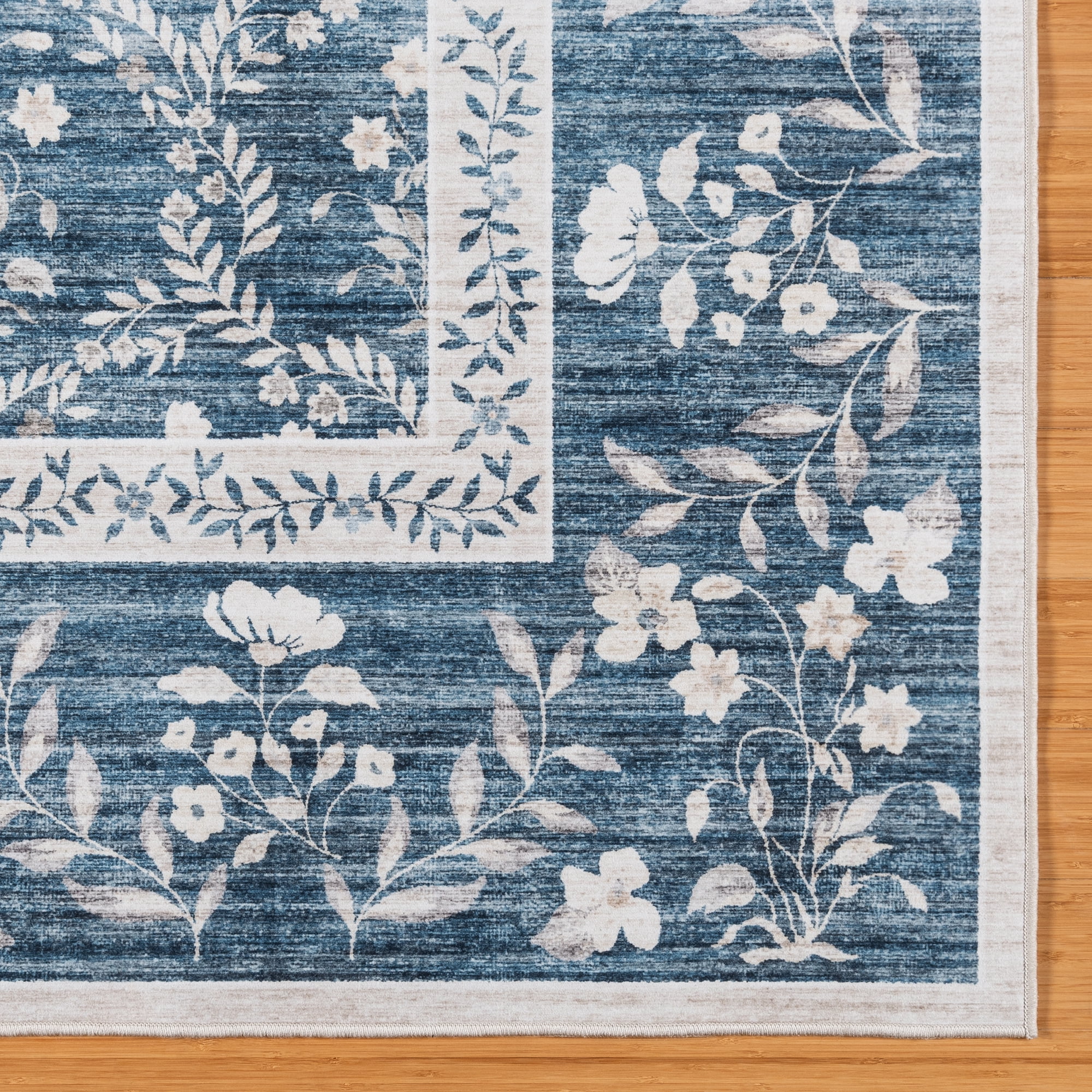 Crystal Print Vela Transitional Floral Navy Area Rug, 2x6