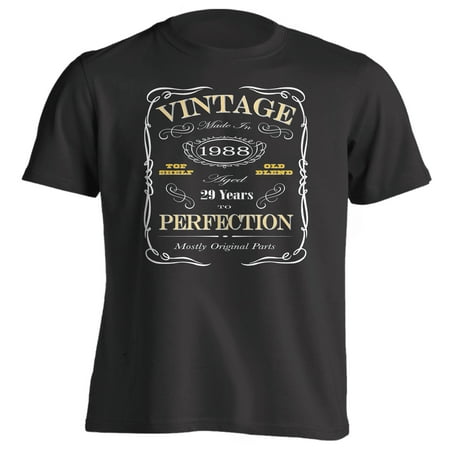 29th Birthday Gift T-Shirt - Born In 1988 - Vintage Aged 29 Years To Perfection - Short Sleeve - Mens - Black - Small T Shirt - (2017