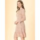 thumbnail image 4 of Vestido A Media Pierna Allegra K de Leopardo con Dobladillo con Volantes y Manga Larga Rosa S, 4 of 6