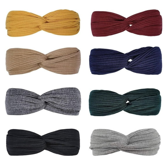 Headbands for Women Twist Knotted Boho Stretchy Non Slip Hair Bands for Girls Criss Cross Turban Plain Headwrap Yoga Workout Vintage Hair Accessories 8 Pack,For Daily Life Yoga Workout