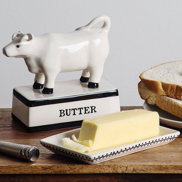 Rustic Standing Cow Butter Dish 7.25 Inch Ceramic Dairy Kitchen