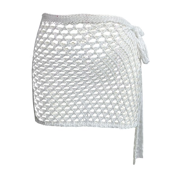 EYNMVR Sarong Coverups for Women Beach Vacation Fishnet See Thru Tie Side Bathing Suit Cover Up Mini Skirt
