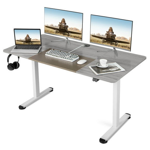 Topbuy Height Adjustable Electric Standing Desk 55" x 28" Sit to Stand Electric Desk w/ Metal Frame & Powerful Motor Gray