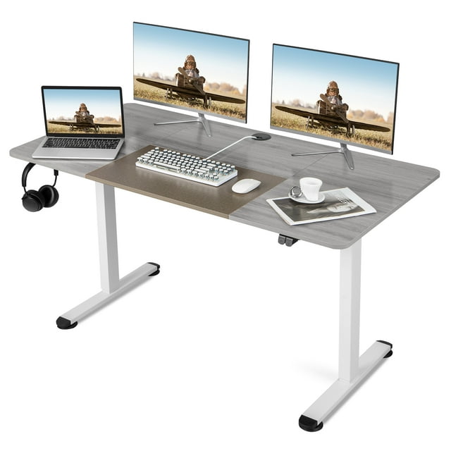 Costway Escritorio Elevable de Pie Altura Ajustable Eléctrico Mesa de Ordenador Ergonómico Orificio Cables 140 x 70 x 72-116 cm