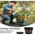 thumbnail image 4 of 8 inch Brown Plastic Whiskey Barrel Plant Pots Set of 4 with Drainage Holes and Saucer for Indoor and Outdoor Garden Home Plants, 4 of 6