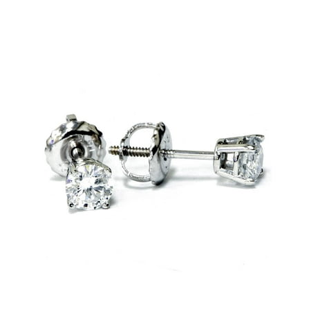 Screw Back Signed - 1/2ct Diamond Studs Screw Back 14K White Gold