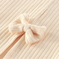 thumbnail image 5 of HUAXUN-Toddler Girls Ribbed Knit Flare Pants with Bow Detail - Stretchy Soft Casual Trousers for Baby Comfortable Playwear Everyday Outfits(Beige,3-4Years), 5 of 6
