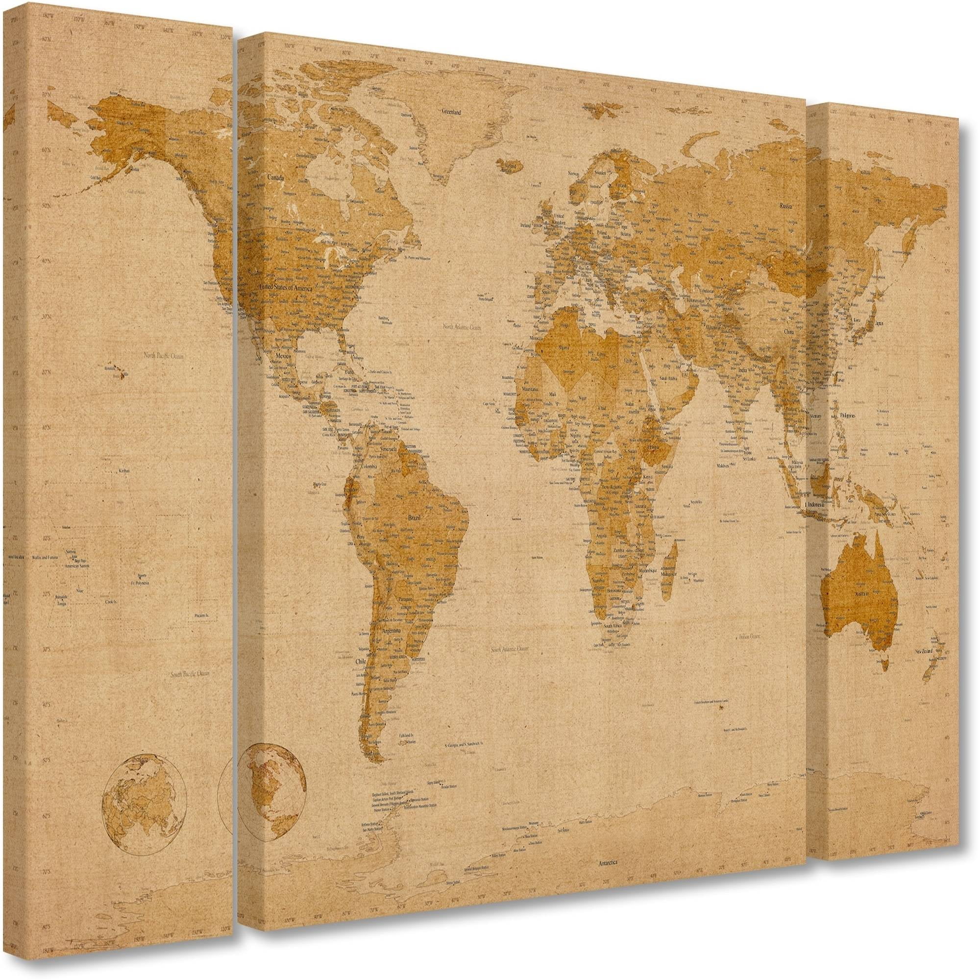 Trademark Fine Art "Antique World Map" Canvas Art by Michael Tompsett Three Panel Set