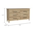 thumbnail image 3 of DEPOT E-SHOP Paris 6 Drawer Double Dresser -Six Drawers, Four Legs, Countertop-Light Oak/White. For Bedroom, 3 of 5
