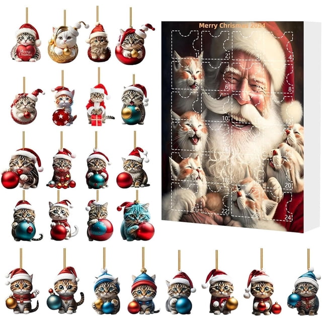 24 Days Countdown to Christmas Christmas Countdown Calendar Gift Cat Pendant