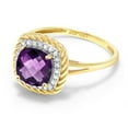 thumbnail image 4 of Gem Stone King 10K Yellow Gold Purple Amethyst and Diamond Engagement Ring for Women (1.27 Cttw, Cushion Cut 7MM, Gemstone Birthstone, Available in Size 5, 6, 7, 8, 9), 4 of 7