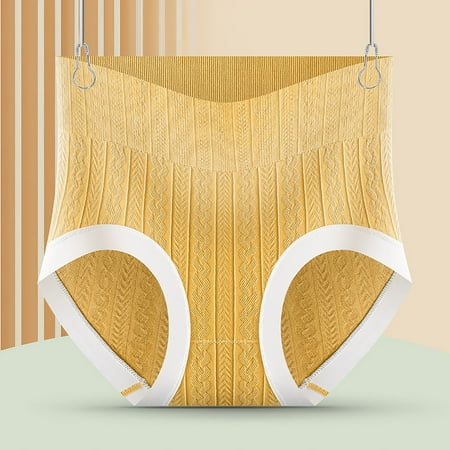 HUPOM Silk Panties Womens Panties High Waist Leisure None Seamless Waistband Yellow M