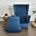 thumbnail image 3 of SHANNA Stretch Wingback Chair Covers, Velvet Wing Chair Slipcover Soft Furniture Covers For Living Room Bedroom Hotel (Navy Blue), 3 of 9