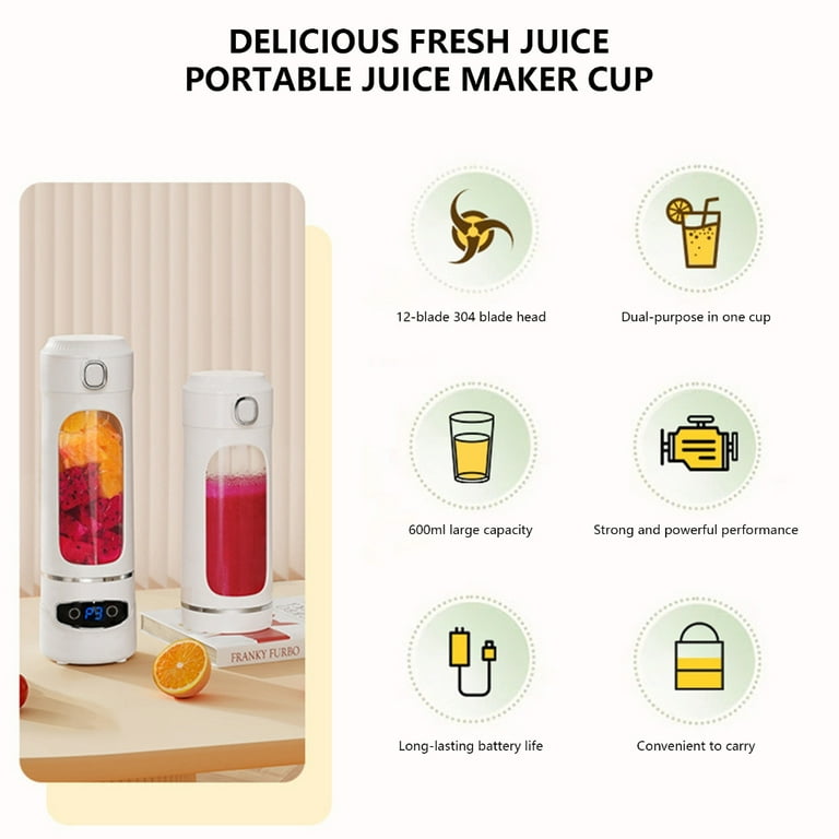 USB Rechargeable 22000RPM Travel Juicer, 600ml Lightweight Fruits