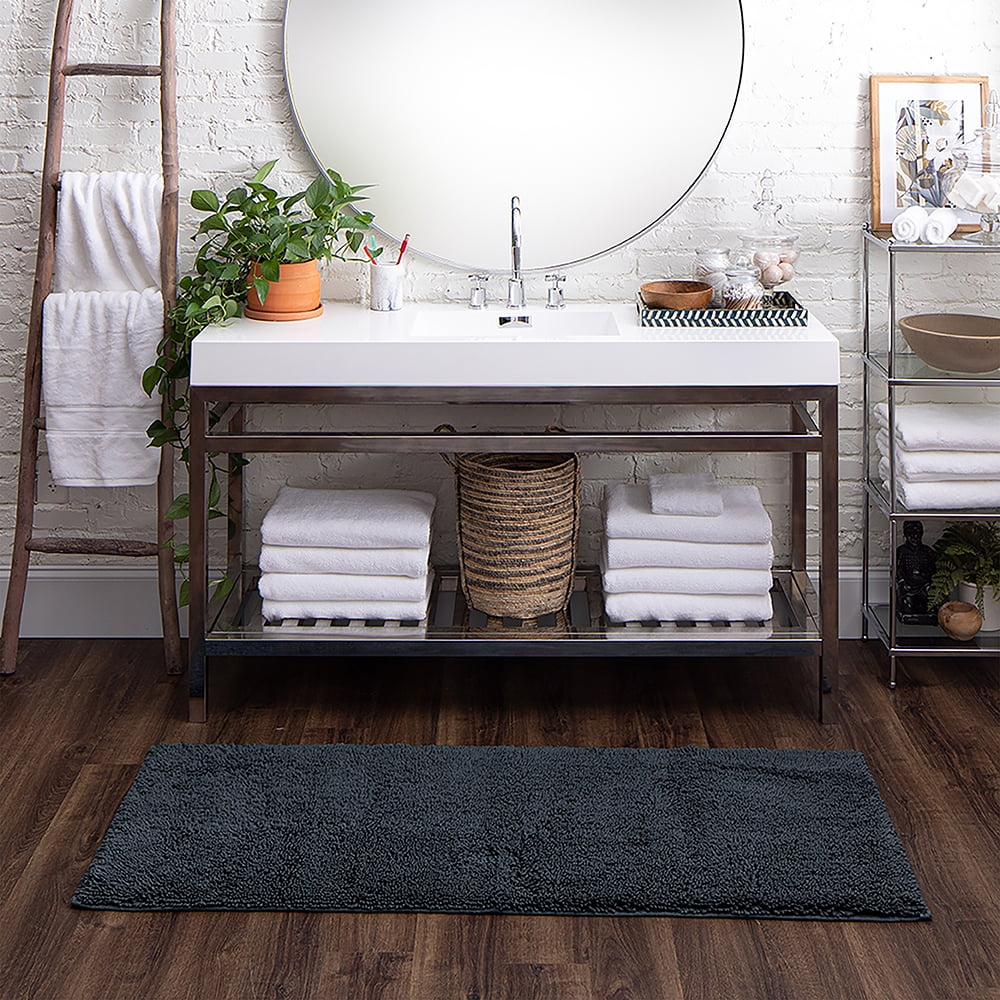 Mohawk Home Classic Cotton Plush Stain/Fade Resistant Non-Slip Washable Bath Mat, Charcoal, 2' X 5'