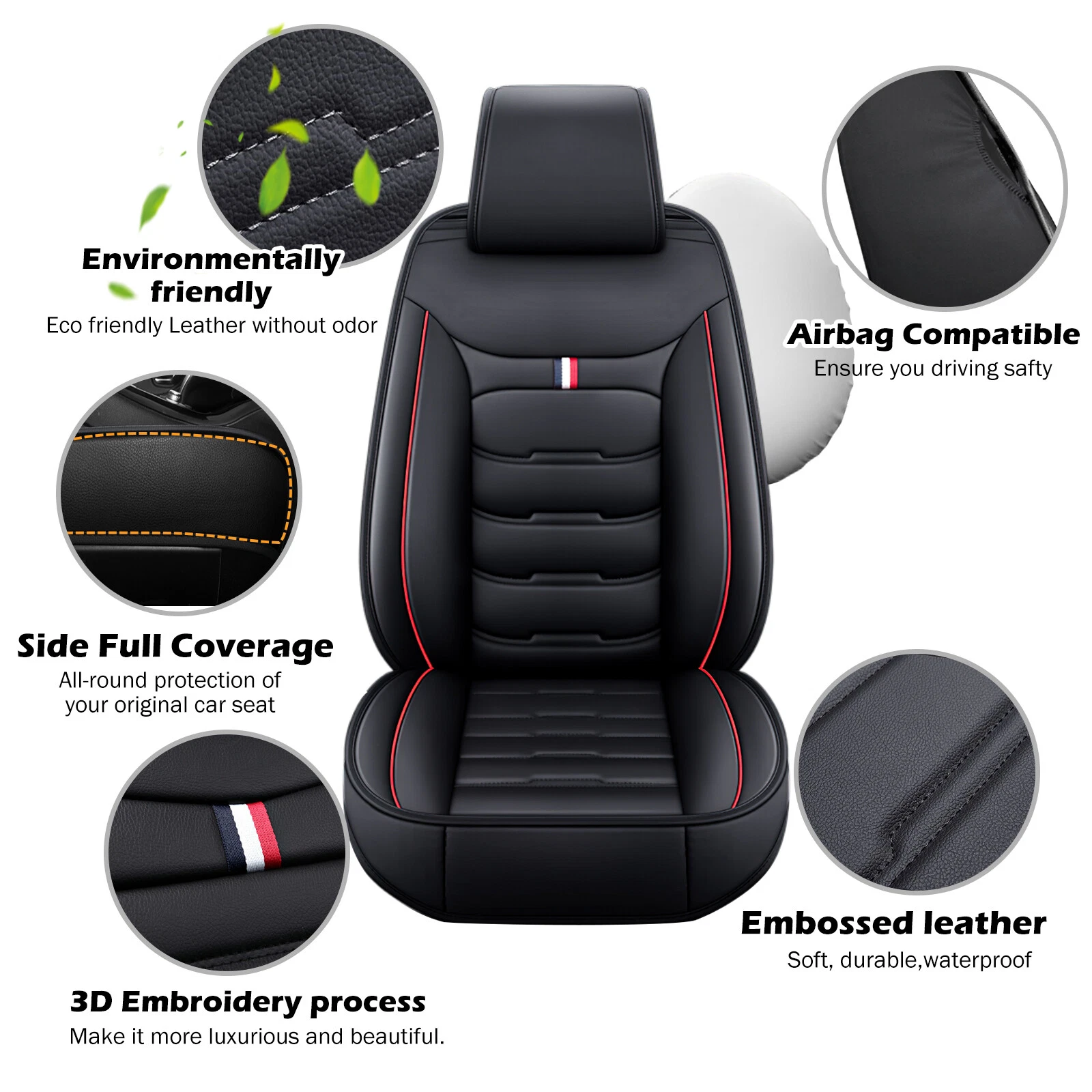 Kenzek Leather Universal Car Seat Covers Full Set, Water Resistant 3D Foam Back Support, Luxury Comfort Automotive 5 Seat Covers All Season Fit for SUV,Sedan,Van, Airbag Compatible Elegance