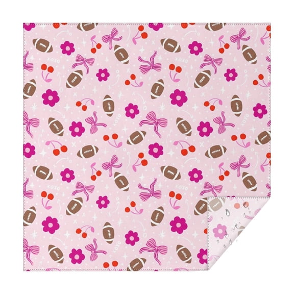 Pink Football and Flowers Pattern Square Tablecloth,Waterproof Square Table Cover,Wipeable Spillproof Washable Table Cover for Home Kitchen Party Decor 42"X42"(107x107cm)