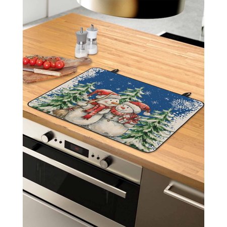 

Blue Christmas Snowman Stove Top Covers for Electric Stove Heat Insulation Fireproof Glass Cooktop Cover Counter Top Glass Stove Cover for Prevent Scratches 36 x21 Xmas Tree Snowflake Vintage