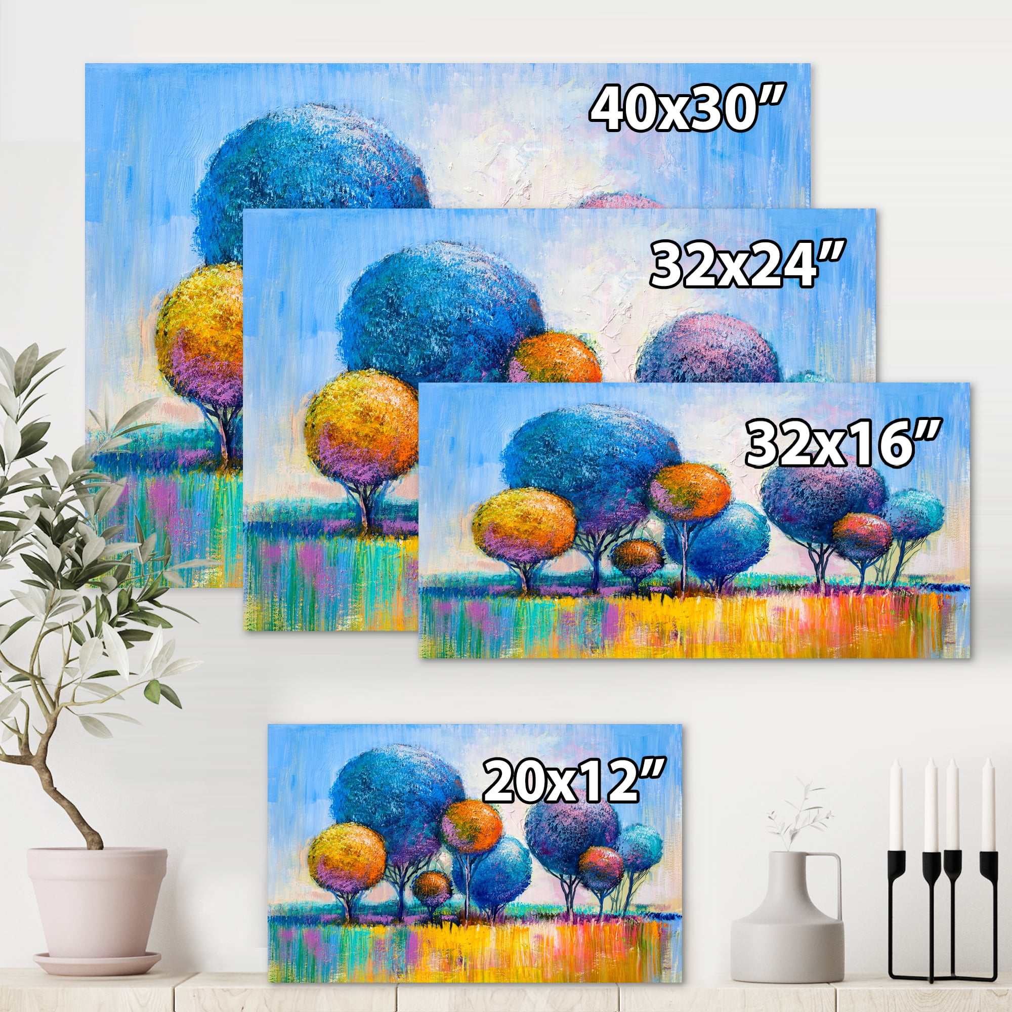 Designart ' Autumn Colorful Fantasy Trees IV ' Modern Canvas Wall Art Print