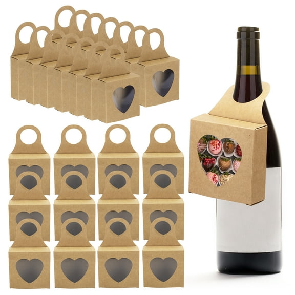 Uxcell Kraft Paper Wine Bottle Boxes with Window & Handle, 36 Pack Small Gift Box for Wine Champagne Bottles, Brown