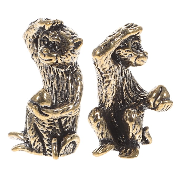 FOMIYES 2Pcs Brass Craft Desktop Monkey Adornments Golden Picking Peach Animal Decor