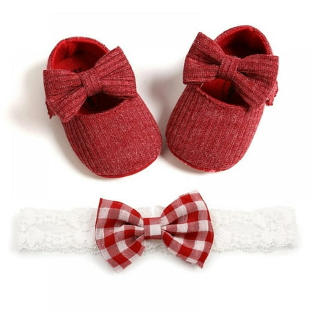 

Lovely Baby Girl Anti-Slip Casual Walking Shoes Bow Sneakers Soft Soled First Walking Shoes Headband 2 Set