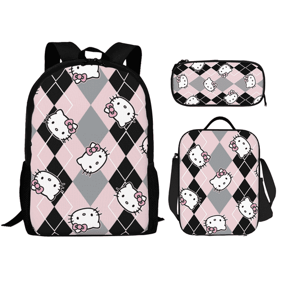 Hello Kitty Backpack Set, Backpack with Lunch Box and Pencil Case 3pcs Set