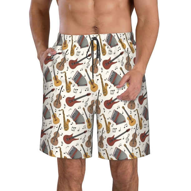 Fotbe Guitar Trajes de Baño Estampados para Hombre, Shorts de Verano de Secado Rápido, Ropa de Playa, Bañadores-Small