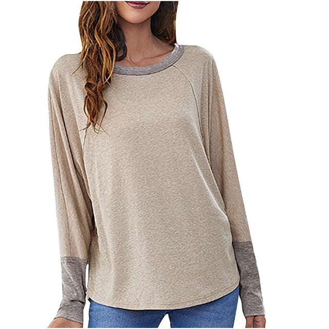 Moda mujer casual manga larga cuello redondo patchwork señoras tops sudaderas Fridja FKASFK2335