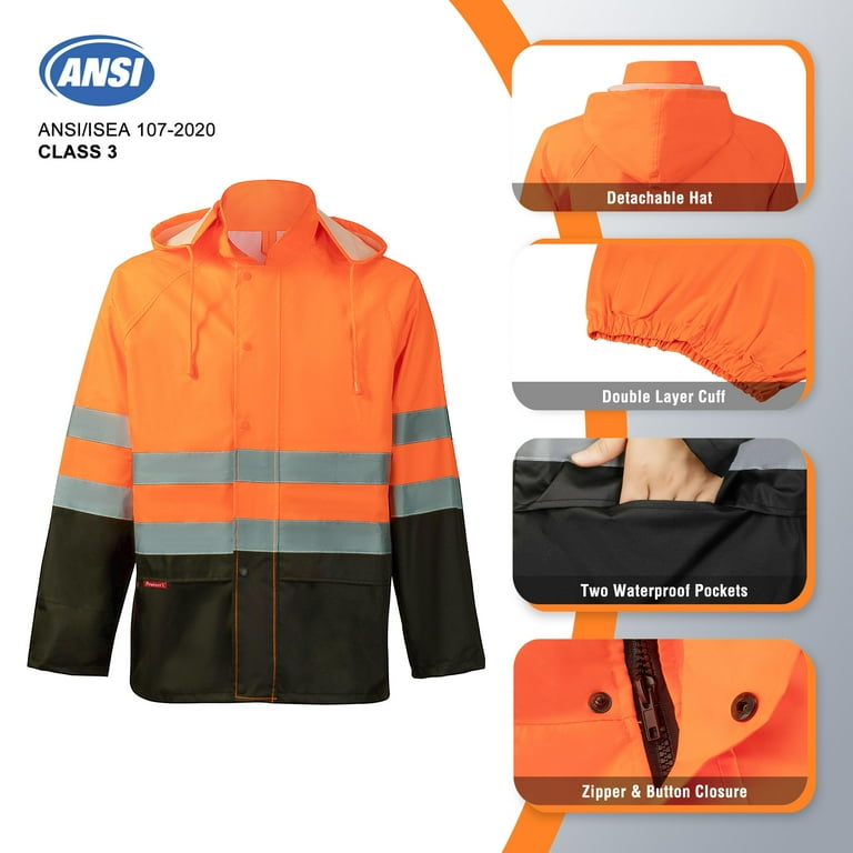 ProtectX Hi Vis Safety Rain Jacket and Pants, Waterproof