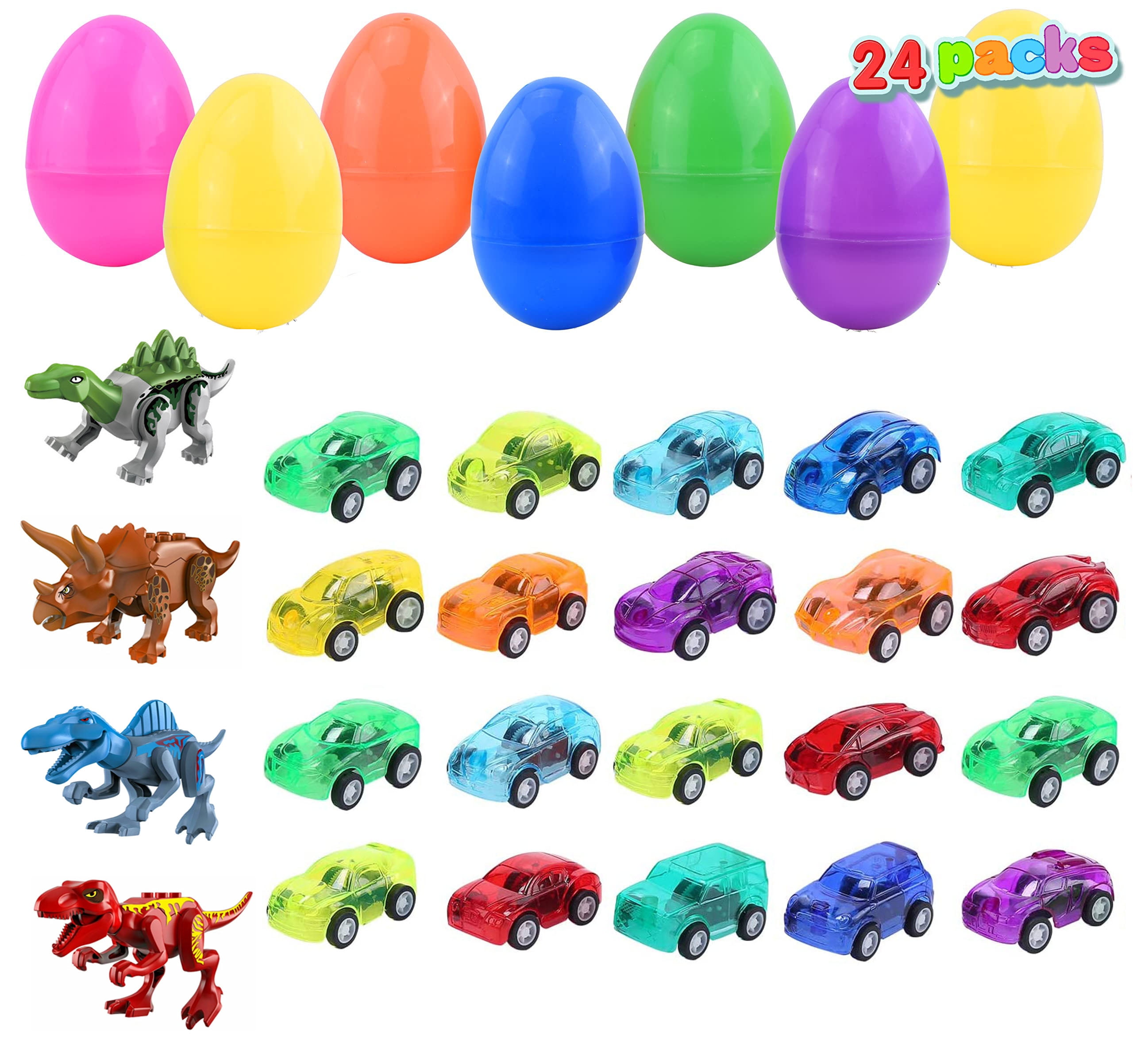 Dinosaur Teaching Set JOYIN 6 Pcs Dinosaur Toy Cars Party Favor Easter Stuffer Gifts Boys Girls Dino Toys 5'' Pull Back Car Toys for Kids and Toddlers Age 2,3,4,5 and Up with Learning Cards 