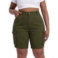 thumbnail image 4 of Gocolloa Womens Plus Size Jean Shorts Stretchy Cargo Bermuda Shorts High Waisted Y2k Denim Shorts Army Green 24W, 4 of 4